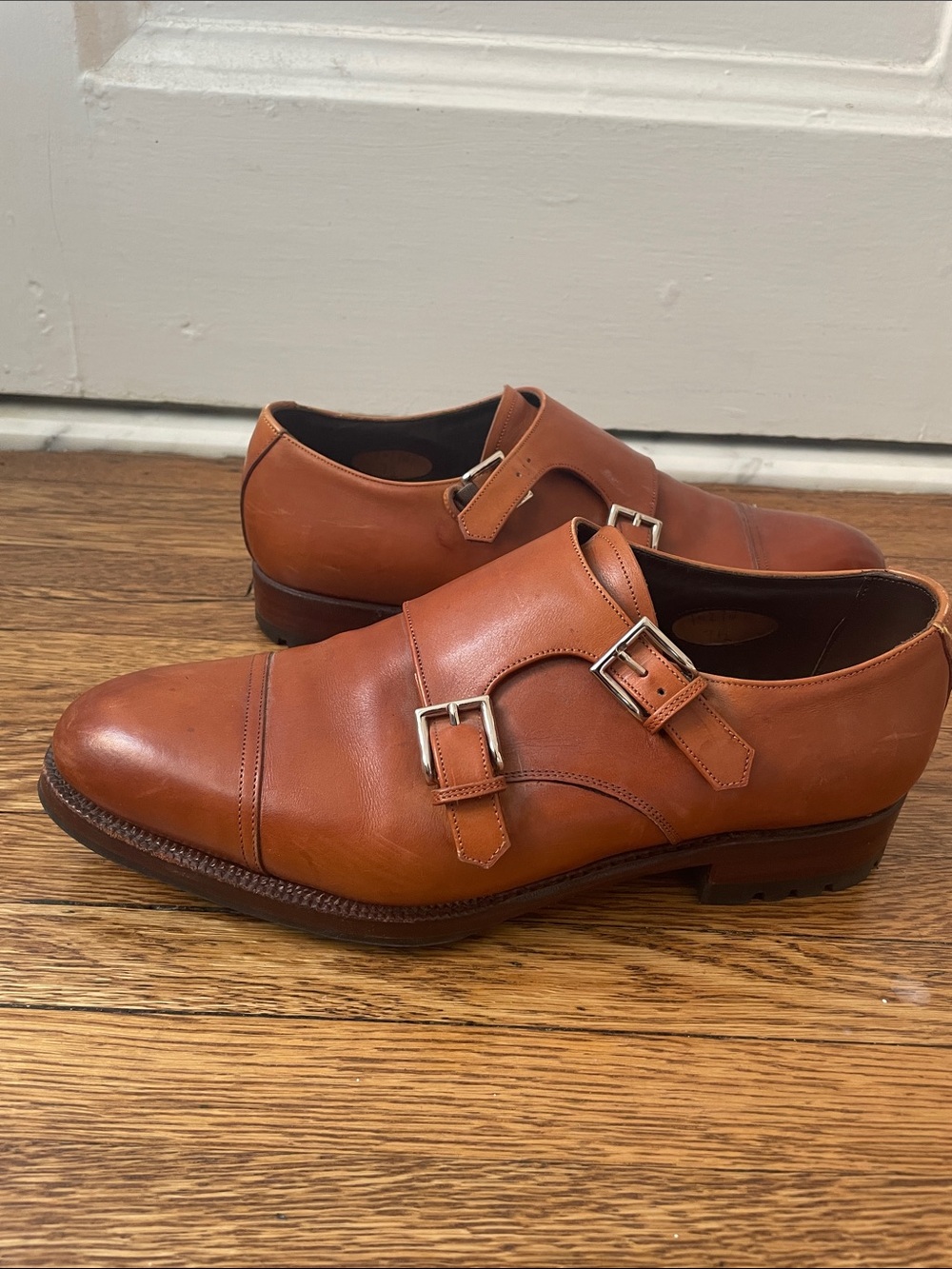 Meermin Men's Double Monk Strap Dress Shoes in Cognac Brown
